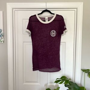 PINK Victoria's Secret Burgundy Short Sleeve Casual Baseball T-Shirt EUC